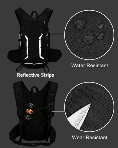 Small Hydration Cycling Backpack with 2L Water Bladder for Men Women, 15L Waterproof Hiking Backpack with Helmet Buckle & Waist Pocket & Chest Strap for MTB Biking, Black in Kuwait
