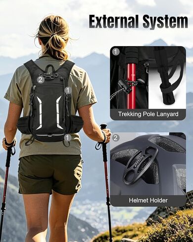 Small Hydration Cycling Backpack with 2L Water Bladder for Men Women, 15L Waterproof Hiking Backpack with Helmet Buckle & Waist Pocket & Chest Strap for MTB Biking, Black in Kuwait