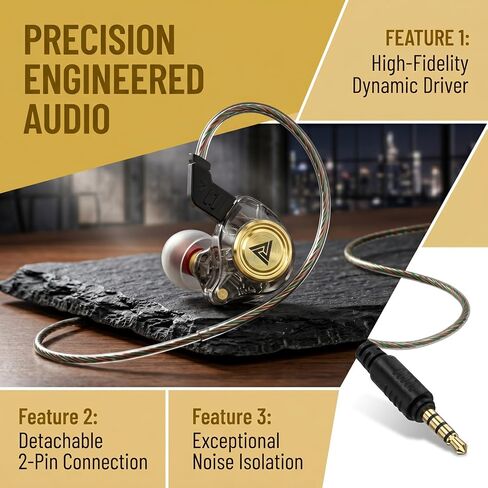 Wired Gaming Earbuds,in-Ear Monitor Headphones with 10mm Dynamic Driver, Deep Bass Stereo Sound, Noise-Isolating for Music, Gaming, Video Calling, Musicians, Singers and Audiophiles in Kuwait
