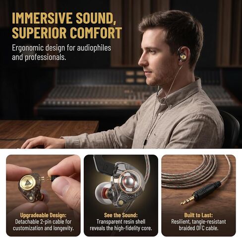 Wired Gaming Earbuds,in-Ear Monitor Headphones with 10mm Dynamic Driver, Deep Bass Stereo Sound, Noise-Isolating for Music, Gaming, Video Calling, Musicians, Singers and Audiophiles in Kuwait
