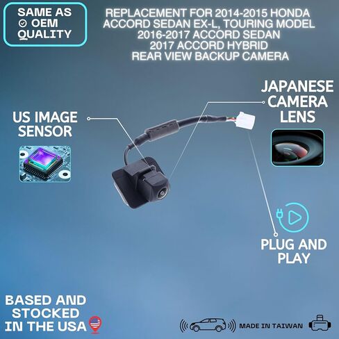Backup Camera Replaces for 2014-2015 Honda Accord Sedan EX-L, Touring Model | 2016-2017 Accord Sedan | 2017 Accord Hybrid OE Part # 39530-T2A-A21, 39530-T2A-A31, 39530-T2A-A41 in Kuwait
