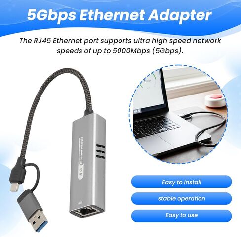 USB 3.2 Ethernet Adapter 5Gbps USB-C Type-C Port for Laptop Users in Kuwait