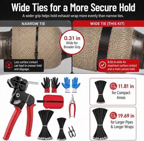 Metal Zip Tie Gun Kit: 316 Ties for exhaust wrap, mufflers and hot in Kuwait