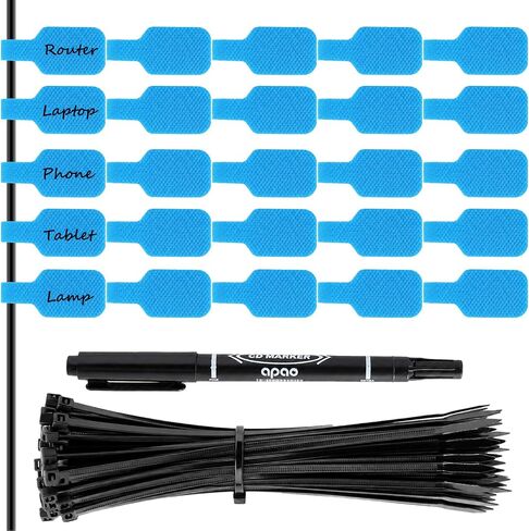 Handwriting Cable Tags Reusable Zip Ties, 50PCs Large Cable Cord Labels & 100Pack Self-Locking Cable Ties + Marker Pen, for Cord Management, Organizing Wires at Home/Office/Garden/Workshop in Kuwait