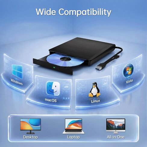 Yaeonku External Blu Ray Drive Support Read/Burn, 3D Blu Ray Burner for PC in Kuwait