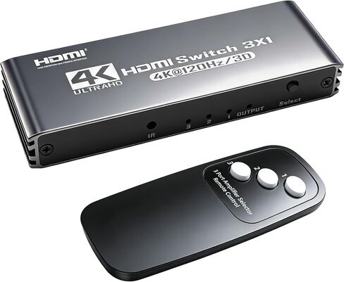 HDMI 2.0 Switch 3X1 4K@120Hz HDMI Switcher with Remote Control Supports DTS Dolby Compatible with Laptops PC Xbox Series PS5 / PS4 Projector and More in Kuwait