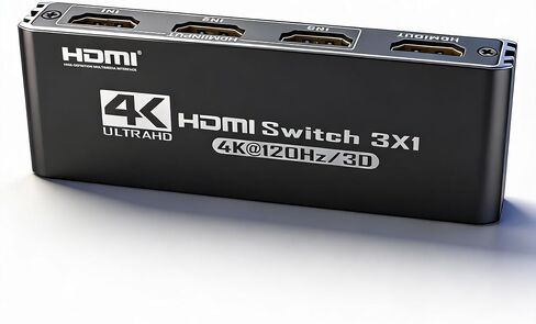 HDMI 2.0 Switch 3X1 4K@120Hz HDMI Switcher with Remote Control Supports DTS Dolby Compatible with Laptops PC Xbox Series PS5 / PS4 Projector and More in Kuwait