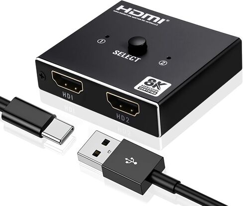 Poyiccot HDMI Switch Splitter 8K@60Hz, Aluminum Bidirectional HDMI Switcher 2 in 1 Out, 2.1 Hub with USB C Power Cable Support HDCP2.2 Compatible with Xbox PS5/4 Blu-Ray Player Fire Stick in Kuwait
