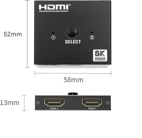 Poyiccot HDMI Switch Splitter 8K@60Hz, Aluminum Bidirectional HDMI Switcher 2 in 1 Out, 2.1 Hub with USB C Power Cable Support HDCP2.2 Compatible with Xbox PS5/4 Blu-Ray Player Fire Stick in Kuwait