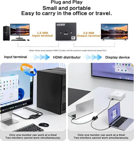 Poyiccot HDMI Switch Splitter 8K@60Hz, Aluminum Bidirectional HDMI Switcher 2 in 1 Out, 2.1 Hub with USB C Power Cable Support HDCP2.2 Compatible with Xbox PS5/4 Blu-Ray Player Fire Stick in Kuwait