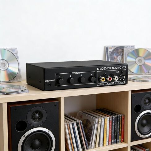 4x1 S‑Video & Sound 4 in 1 Out 720P Switcher with 3.5mm Sound Output Metal Case Switcher Accessories Home Theater Change in Kuwait
