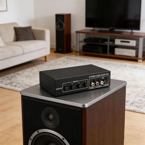 4x1 S‑Video & Sound 4 in 1 Out 720P Switcher with 3.5mm Sound Output Metal Case Switcher Accessories Home Theater Change in Kuwait