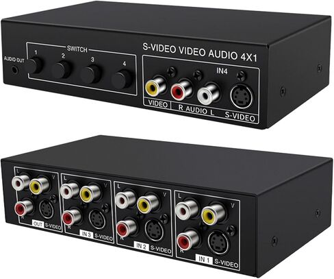 4x1 S‑Video & Sound 4 in 1 Out 720P Switcher with 3.5mm Sound Output Metal Case Switcher Accessories Home Theater Change in Kuwait