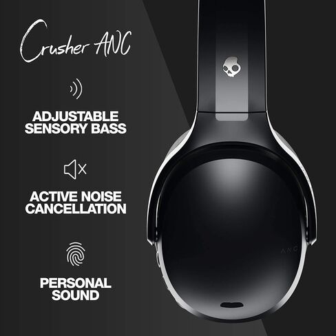 Skullcandy Crusher ANC Over-Ear Noise Canceling Wireless Headphones with Sensory Bass, 24 Hr Battery, Microphone, Works with Bluetooth Devices - Black in Kuwait