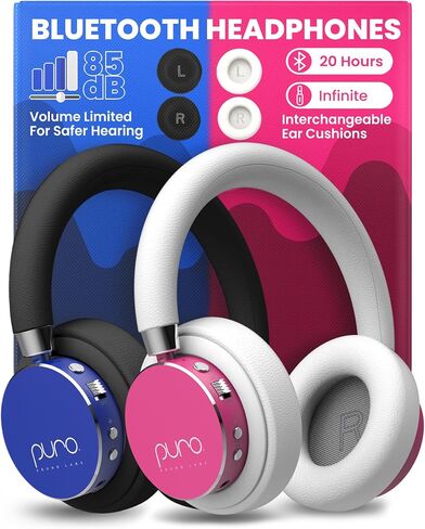 Puro Sound Labs BT2200 Plus Volume Limited Headphones for Kids - Bluetooth, Studio-Grade Audio, Over-Ear & Comfy Design, 20-Hour Battery Life, Easy to Connect Wireless Headphones for Kids, Blue & Pink in Kuwait