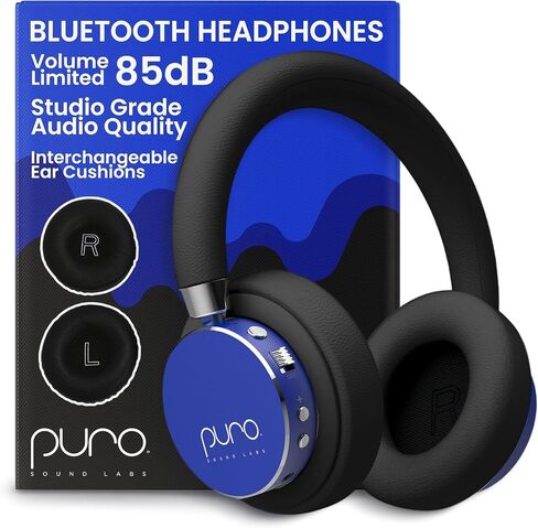 Puro Sound Labs BT2200 Plus Volume Limited Headphones for Kids - Bluetooth, Studio-Grade Audio, Over-Ear & Comfy Design, 20-Hour Battery Life, Easy to Connect Wireless Headphones for Kids, Blue & Pink in Kuwait