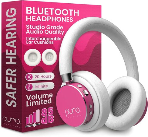 Puro Sound Labs BT2200 Plus Volume Limited Headphones for Kids - Bluetooth, Studio-Grade Audio, Over-Ear & Comfy Design, 20-Hour Battery Life, Easy to Connect Wireless Headphones for Kids, Blue & Pink in Kuwait