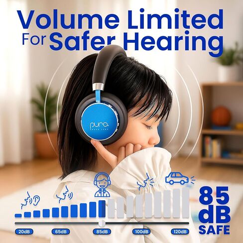 Puro Sound Labs BT2200 Plus Volume Limited Headphones for Kids - Bluetooth, Studio-Grade Audio, Over-Ear & Comfy Design, 20-Hour Battery Life, Easy to Connect Wireless Headphones for Kids, Blue & Pink in Kuwait