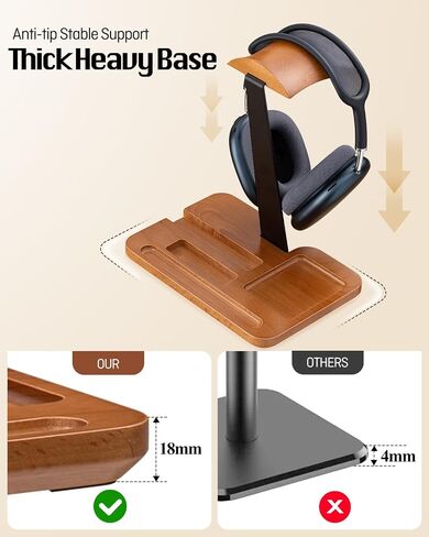Wood Aluminum Headphone Stand for Desk, Gaming Headset Holder with Multi-Slot Storage for Phone, iPad, Pen, Heavy 18mm Solid Base Compatible with AirPods Max, Bose, JBL Headphones in Kuwait