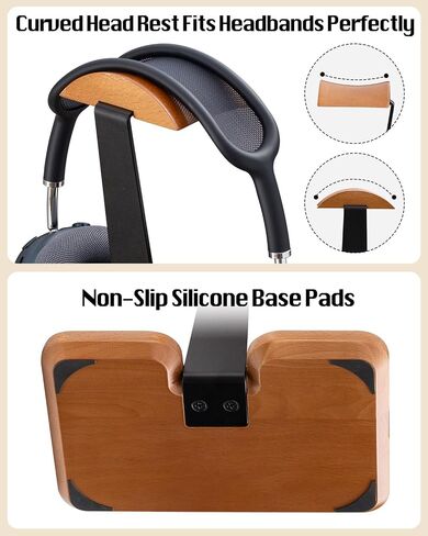Wood Aluminum Headphone Stand for Desk, Gaming Headset Holder with Multi-Slot Storage for Phone, iPad, Pen, Heavy 18mm Solid Base Compatible with AirPods Max, Bose, JBL Headphones in Kuwait
