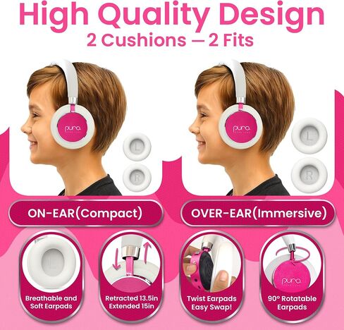 Puro Sound Labs BT2200 Plus Volume Limited Headphones for Kids - Bluetooth, Studio-Grade Audio, Over-Ear & Comfy Design, 20-Hour Battery Life, Easy to Connect Wireless Headphones for Kids, Blue & Pink in Kuwait