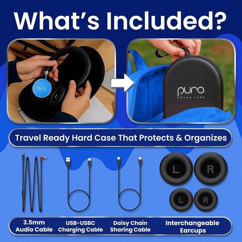 Puro Sound Labs BT2200 Plus Volume Limited Headphones for Kids - Bluetooth, Studio-Grade Audio, Over-Ear & Comfy Design, 20-Hour Battery Life, Easy to Connect Wireless Headphones for Kids, Blue & Pink in Kuwait