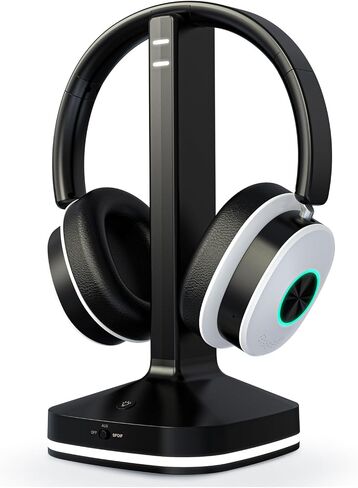 Wireless Headphones for TV Watching, TV Headphones Wireless for Seniors with Transmitter Charging Base, Over Ear Headset with 3 Audio Modes, No Audio Delay Blutooth 5.4, Gifts for Parents, Black&White in Kuwait