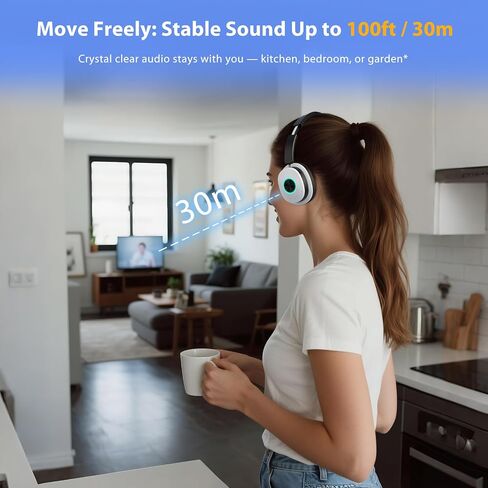 Wireless Headphones for TV Watching, TV Headphones Wireless for Seniors with Transmitter Charging Base, Over Ear Headset with 3 Audio Modes, No Audio Delay Blutooth 5.4, Gifts for Parents, Black&White in Kuwait