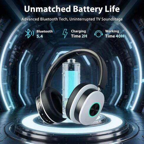 Wireless Headphones for TV Watching, TV Headphones Wireless for Seniors with Transmitter Charging Base, Over Ear Headset with 3 Audio Modes, No Audio Delay Blutooth 5.4, Gifts for Parents, Black&White in Kuwait