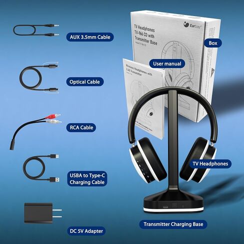 Wireless Headphones for TV Watching, TV Headphones Wireless for Seniors with Transmitter Charging Base, Over Ear Headset with 3 Audio Modes, No Audio Delay Blutooth 5.4, Gifts for Parents, Black&White in Kuwait
