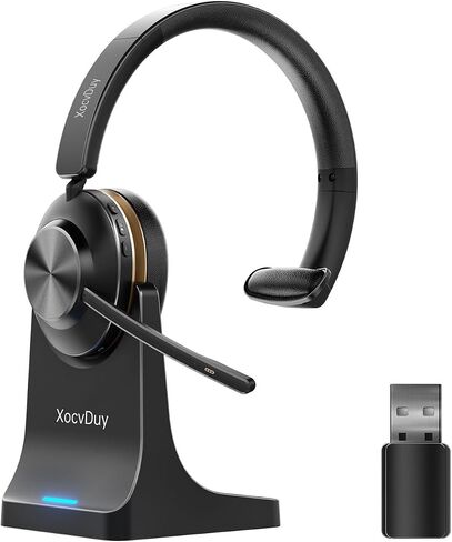 Bluetooth Headset, Wireless Headset with Mic for Work, Bluetooth 5.3, Wireless Headphones with AI Noise Cancelling Microphone (Clear Calls & Mic Mute), USB Dongle, for Computer/PC/Laptop/Zoom in Kuwait