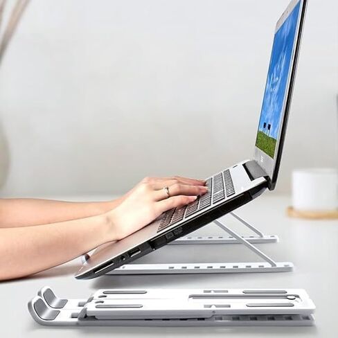 1-Piece Foldable Laptop Stand,Adjustable Ergonomic Laptop Riser,Dual Triangle Stable Structure,Portable Laptop Holder Compatible with 10-17 Inch Laptops（White） in Kuwait