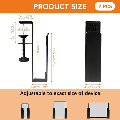 2 Pack Adjustable Desk Side Laptop Holder, Heavy-Duty Metal Desk Side Storage, Hanging Organizer with Tool-Free Clamp (6.97"x1.77", Black) in Kuwait