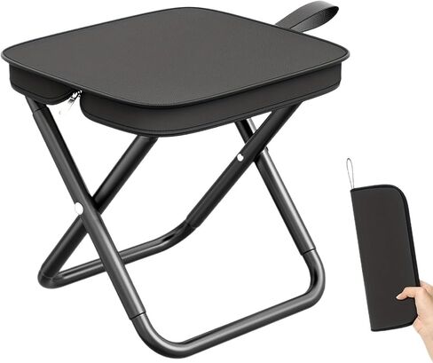 Portable Collapsible Stool, Camping Chair, Handbag Style Pocket Foldable Stool for Camping, Travel, Outdoor,Black in Kuwait