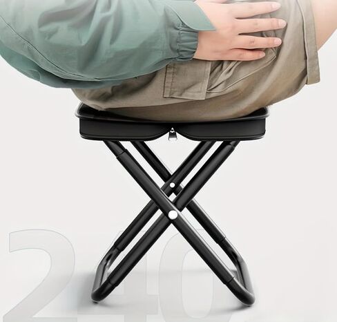 Portable Collapsible Stool, Camping Chair, Handbag Style Pocket Foldable Stool for Camping, Travel, Outdoor,Black in Kuwait