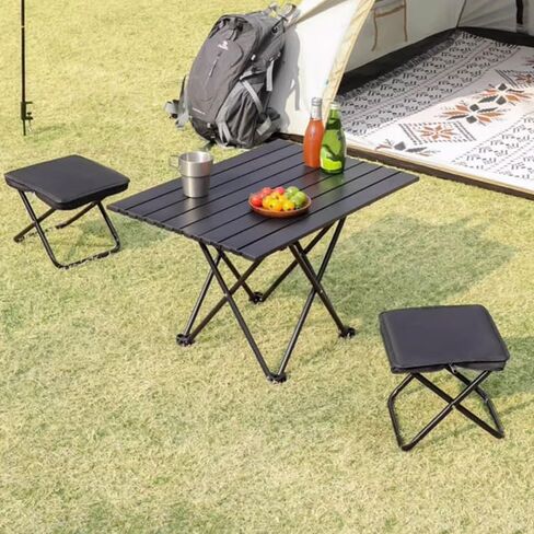 Portable Collapsible Stool, Camping Chair, Handbag Style Pocket Foldable Stool for Camping, Travel, Outdoor,Black in Kuwait