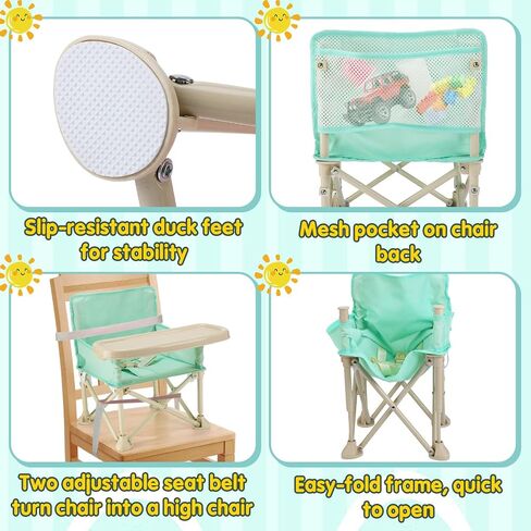 Toddler Beach Chair for Baby - Lightweight Kids Folding Camping Chair with Tray and Storage Bag, Easy to Clean, Safe Kids Lawn Camp Outdoor Chairs for Garden RV Travel (Green) in Saudi Arabia