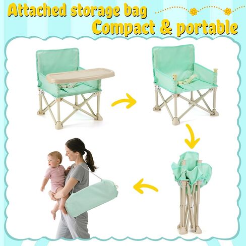 Toddler Beach Chair for Baby - Lightweight Kids Folding Camping Chair with Tray and Storage Bag, Easy to Clean, Safe Kids Lawn Camp Outdoor Chairs for Garden RV Travel (Green) in Saudi Arabia