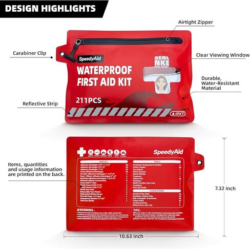 211 PCS Waterproof First Aid Kit, Emergency Supplies for Hiking & Boating in Kuwait