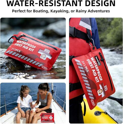 211 PCS Waterproof First Aid Kit, Emergency Supplies for Hiking & Boating in Kuwait