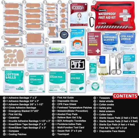 211 PCS Waterproof First Aid Kit, Emergency Supplies for Hiking & Boating in Kuwait