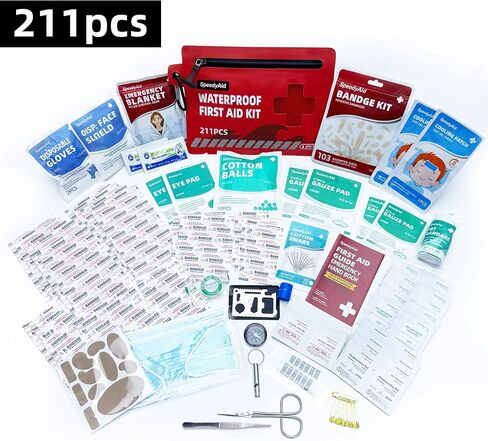 211 PCS Waterproof First Aid Kit, Emergency Supplies for Hiking & Boating in Kuwait