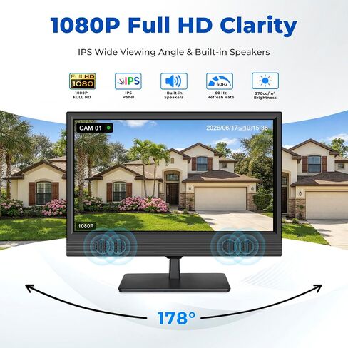 othoig 22 Inch Security Camera Monitor, 1080P Full HD IPS CCTV Surveillance Display with HDMI VGA BNC RCA Inputs,Built-in Speakers & Remote Control,DVR NVR Compatible Monitor for Home Office Warehouse in Kuwait