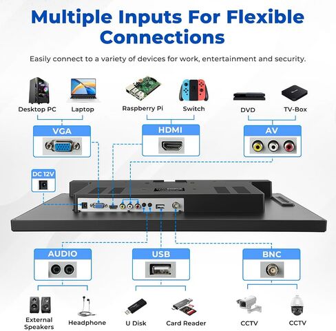 othoig 22 Inch Security Camera Monitor, 1080P Full HD IPS CCTV Surveillance Display with HDMI VGA BNC RCA Inputs,Built-in Speakers & Remote Control,DVR NVR Compatible Monitor for Home Office Warehouse in Kuwait