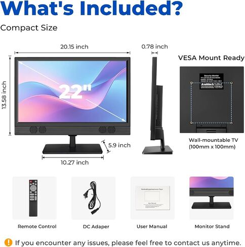 othoig 22 Inch Security Camera Monitor, 1080P Full HD IPS CCTV Surveillance Display with HDMI VGA BNC RCA Inputs,Built-in Speakers & Remote Control,DVR NVR Compatible Monitor for Home Office Warehouse in Kuwait