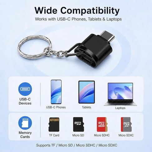 USB C SD Card Reader, Micro SD TF Memory Card Reader with USB C to USB Adapter for SD SDHC SDXC and TF Cards, Compatible with Phone 17 16 15 Pad acBook Galaxy Phones and Laptops,Black in Kuwait