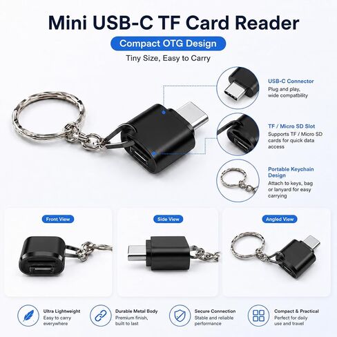 USB C SD Card Reader, Micro SD TF Memory Card Reader with USB C to USB Adapter for SD SDHC SDXC and TF Cards, Compatible with Phone 17 16 15 Pad acBook Galaxy Phones and Laptops,Black in Kuwait