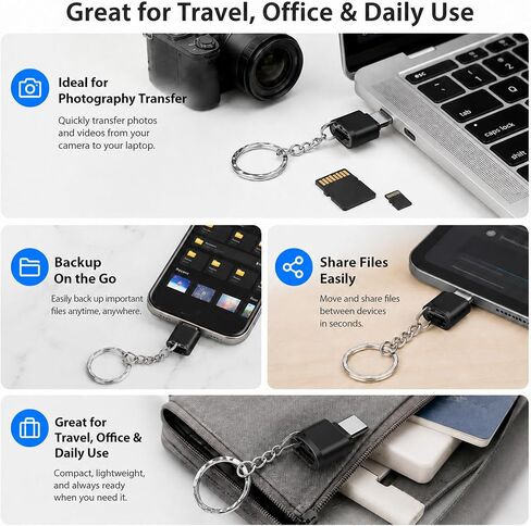 USB C SD Card Reader, Micro SD TF Memory Card Reader with USB C to USB Adapter for SD SDHC SDXC and TF Cards, Compatible with Phone 17 16 15 Pad acBook Galaxy Phones and Laptops,Black in Kuwait