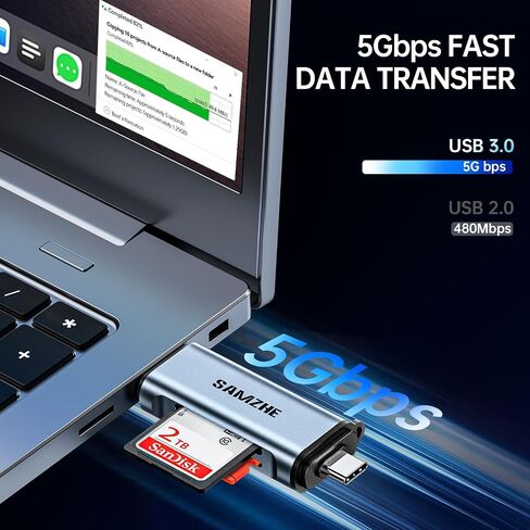SAMZHE SD Card Reader USB C, USB 3.0 Micro SD Card Reader 2 in 1 Memory Card Reader for MicroSD SDHC SDXC Compatible with PC Computer MacBook Laptop iPad iPhone 17 16 15 Pro/Pro Max in Kuwait