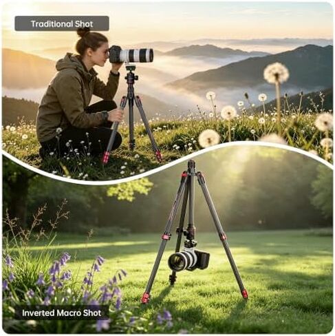 Manbily Carbon Fiber Tripod with 36mm Ball Head, 59.8" Travel Tripods with Metal Flip Buckle for Camera, Max Load 22lbs in Kuwait
